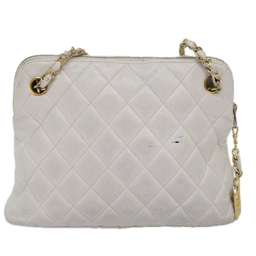 Chanel Matelasse Leather Chain Shoulder Bag White